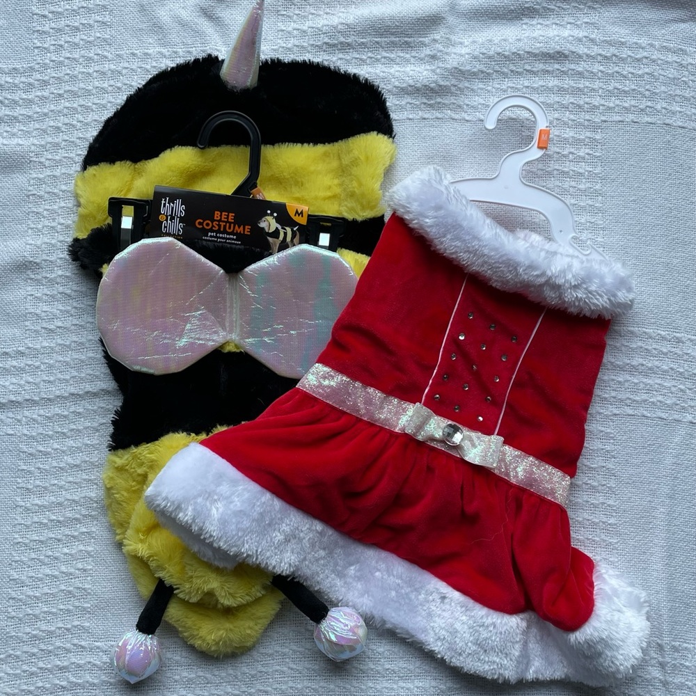 Bumble Bee and Christmas Dog Costumes Sz Med